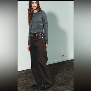 Zara Extra Wide Leg Jeans Women’s 12 High Waist Chocolate Brown Denim High Rise